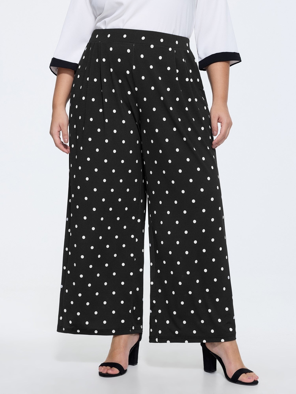 BloomChic Black Wide-Leg Polka Dot Pants- 2x